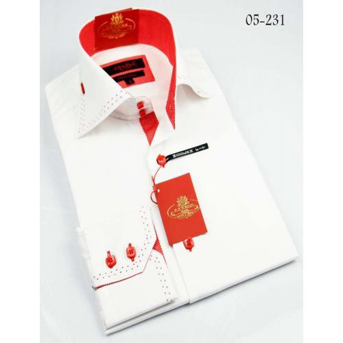 Axxess White / Red Handpick Stitching 100% Cotton Dress Shirt 05-231